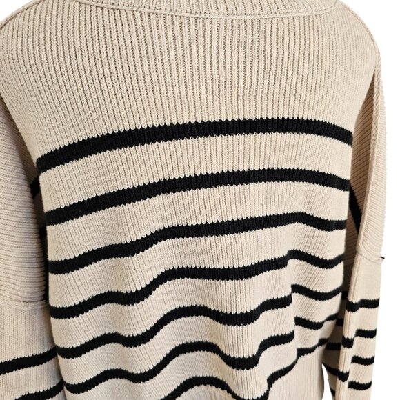 Free People Stripe Easy Street Cropped Off White Pearl Combo Sweater Sz L - Picture 10 of 14